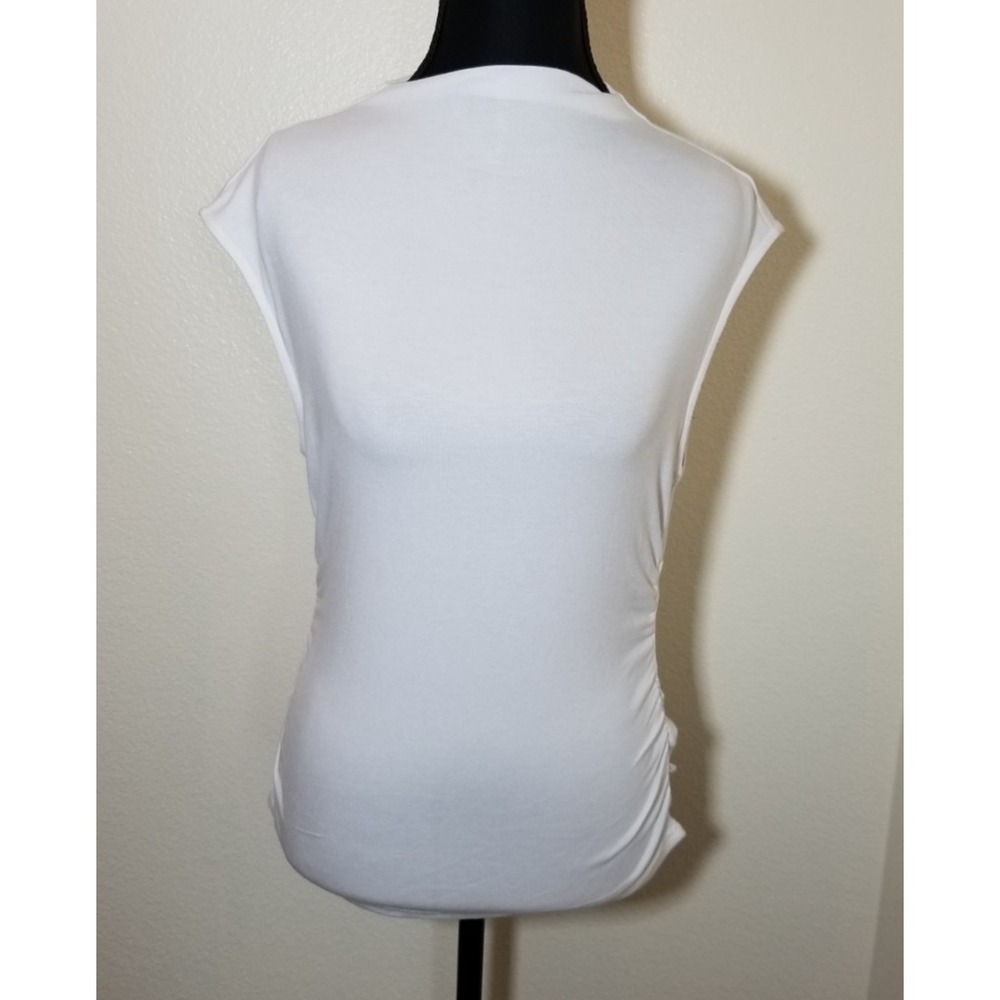 Tahari Womens XS White Sleeveless Ruched Mock Neck Top Preppy Minimalist NWT